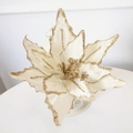 Beige velvet Christmas flower with golden glitter edges for tree decoration - White Gold 28CM