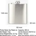 Sleek 9oz brushed stainless steel hip flask with secure leak-proof plastic screw cap - 9oz Silver Plastic Cap (260ml)