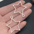 Silver star shaped hollow metal frame pendants for DIY jewelry and resin crafts - Five-pointed Star Bezel (22250) / 34x31mm / Bright Silver