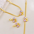 Parure de bijoux dorée avec cristaux cœur violets incluant collier bracelet et boucles d oreilles - Bow Jewelry Set / Set de 3 pièces