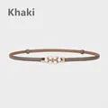 Eleganter khakifarbenen schmaler Damengürtel mit zartem Perlen- und Strass-Schnallendesign - Khaki