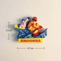 Andorra 3D resin fridge magnet with skiing design, dimension 6.7cm by 5.3cm - Andorra Skiing