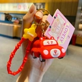 Red cartoon animal car keychain with yellow star charm and beaded wrist strap accessory - Animal Car Keychain-Red Bear