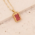 Vintage gold necklace with red rectangular gemstone pendant on beige stone background - Red Rectangular Gemstone (4#)