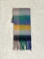 Rainbow plaid winter scarf with purple, green and blue patterns and fringe trim - Green Blue Grey