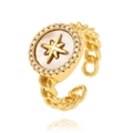 Adjustable gold star ring with micro-pave crystals and a unique chain style band - Star Compass Chain Style (J1028)