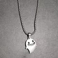 Collana con ciondolo a fantasma in acciaio inossidabile argento con charm spirito - Set Collana (Con Catena di Perle) / Argento