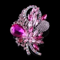 Luxurious baroque flower brooch with pink and rose crystals on a silver metal base - Style 12 (Pink Rose Red Cluster)