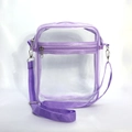 Purple transparent PVC crossbody bag with adjustable strap and waterproof zipper design - Purple