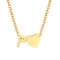 18K gold plated necklace with heart pendant and letter P charm on thin chain - Gold - Letter P