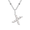 Silver titanium steel necklace featuring a letter X pendant with white pearls - X-Steel Color