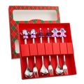 6-piece Christmas cutlery set with purple Santa and tree motifs in a red gift box - Red Box 6-Piece Set D