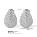 Hammered teardrop stainless steel stud earrings in silver finish, 18.4mm length - Waterdrop Ribbed Style (EH225) / Silver