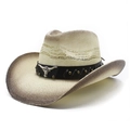 Classic straw western cowboy hat with silver longhorn bull skull and leather band - M(56-58cm) / Beige Bull Head Style (Decoration 1)