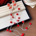 Pince à cheveux rouge de Nouvel An avec pompon, broderie dorée et longs glands - 55# Pince à Bec-Rouge/Blanc-Paire