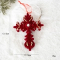 Croce di Natale floccata bordeaux con glitter dorati e strass centrale, dimensione 13.5 cm - Croce