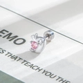 Clou d'oreille pomme en argent avec zircon coeur rose et fermoir à vis sécurisé - Rose (À l'unité)