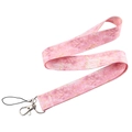 Detailed close-up of pink marble pattern lanyard with durable silver metal hook clasp - Pink Marble (KP547-10)