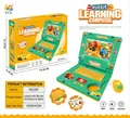 Green and yellow educational toy laptop with wired mouse, stickers and musical light functions - Engineering Vehicle Series HQ2236Y