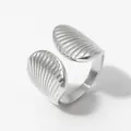 Silver ocean shell open ring with detailed rib texture in a polished metal finish - One Size / Shell Texture Style / Silver (PB615)