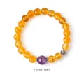 Beaded citrine crystal bracelet with purple amethyst bead and clover pendant - Citrine Amethyst Clover Style (WB335)