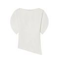 Women's white short sleeve top with asymmetric hem and puff sleeves in minimalist style - S / White