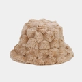 Detailed close-up of beige faux rabbit fur bucket hat with warm pineapple texture - M (56-58cm) / Khaki