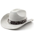 Detail of grey suede cowboy hat featuring leather band with silver skull and stud ornaments - M (56-58cm) / Light Gray