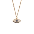 Dettaglio della collana a sfere dorate con ciondolo occhio del diavolo in zirconi blu e bianchi - Stile Retrò con Perline-CN001115YS