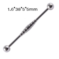 Silver stainless steel industrial barbell with ring detail in size 1.6x38x5mm - Steel Color - Straight Barbell