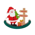Babbo Natale in legno a dondolo con albero di Natale e pacco regalo su una base verde - Babbo Natale