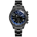 Men's quartz chronograph watch with black metal band and blue scale details on dial - White