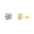Classic round cubic zirconia stud earrings with gold plating and four-prong setting - 7mm / Gold