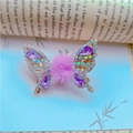 Exquisite purple butterfly hair clip with moving wings and dangling tassel charm - Pompom Butterfly (F0005) / Light Purple