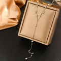 Elegant silver-tone stainless steel Y-shaped necklace with polished beads on a display box - Silver Y-Shape Multi-Bead Pendant Long Necklace