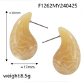 Waterdrop shaped titanium steel earrings featuring yellow and white marble resin texture - Orange Yellow (F1262)