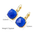 Detail view of 13.5mm square blue natural stone earrings with 14K gold plated finish - Lapis Lazuli