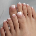 Pink and white ombre press-on toenails with a glossy finish on a 24-piece pedicure set - Pink White Ombre Style (JCY-05) - Glue Type