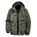 Men's camouflage hooded windbreaker jacket with waterproof fabric and multi-pocket design - Army Green