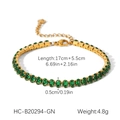 Detail of gold tennis bracelet with green oval zircons and length specifications - Emerald Green Style (HC-B20294-GN)
