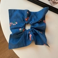 Dark blue oversized scrunchie with pink floral pattern for hair styling - Dark Blue Floral Square Scarf