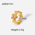 Detail showing 10.2mm floral enamel ring design with pink blue and green petals - Adjustable Open / Gold Enamel Flower Style (JDR201741)