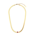 Gold-plated 18K stainless steel snake chain necklace with a round red zircon pendant - Herringbone Chain Inlaid / Gold Spliced Red Zircon