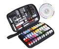Portable sewing kit in black canvas case with colorful threads and scissors - 130-Piece Set