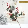 60cm artificial Christmas cedar branch with red berries and pine cones for table decor - (203437) Natural Pinecone & Berry Branch