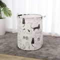 Large capacity canvas laundry hamper with cute black and white cat prints - Yarn Cat