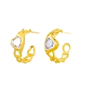 Minimalist 18K gold heart-shaped chain earrings with sparkling clear cubic zirconia stone - Heart Chain Gold Earrings (浅KC金 7507)