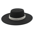 Elegante cappello in feltro di lana nero con fascia di perle bianche per uomo e donna - Adulto 57-59cm / Nero