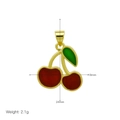 Detail view of 18mm by 24mm cherry pendant with red enamel and green leaf design - Style C-Red Green Double Cherry