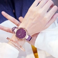 Stylish purple glitter watch set with matching rose gold star bracelet for elegant women - Watch + Bracelet Set / Purple